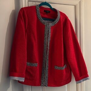 Talbots Red Textured Blazer with navy/light blue/white  Trim